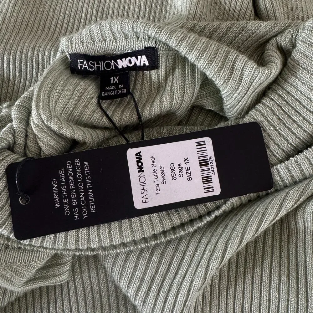 NEW Fashion Nova Tara Turtle Neck Sweater Green Women's Plus Size 1X